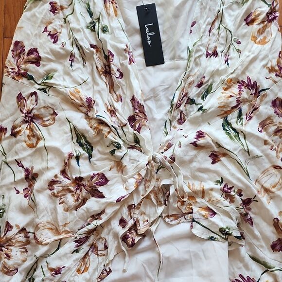 Lulu's Cream Ruched Tie Front Swim Cover Up - Women's Size XL - Picture 3 of 5